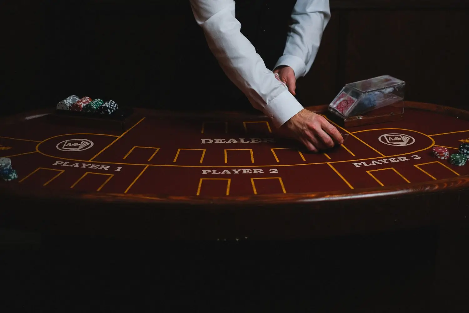 Atmospheric live poker tournament table with focused players